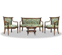 Casa Padrino Ensemble de salon marron antique bleu avec motif floral - Collection de luxe