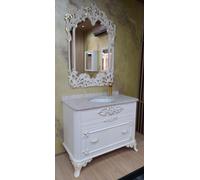 Casa Padrino Ensemble salle de bain baroque blanc / or - 1 lavabo avec dessus en marbre et vasque en céramique & 1 miroir mural - Meubles de salle de bain somptueux de style baroque