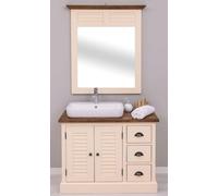 Casa Padrino Ensemble salle de bain style rustique Beige / Marron foncé - 1 lavabo style rustique avec robinetterie & 1 miroir mural style rustique - Meubles de salle de bain style rustique