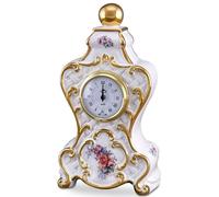 Casa Padrino Horloge de table baroque blanc / or / multicolore 17 x 12 x H. 30 cm - Horloge baroque somptueuse en céramique avec design floral