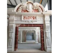 Casa Padrino Luxe Baroque Bordure de cheminée Blanc / Rouge 208 x 38 x H. 243 cm - Bordure de cheminée somptueuse en marbre de haute qualité - Meubles en marbre de style baroque