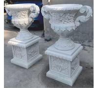 Casa Padrino Luxe Ensemble de pots de fleurs en marbre baroque sur colonnes Blanc H. 105 cm
