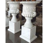 Casa Padrino Luxe Ensemble de pots de fleurs en marbre baroque sur colonnes Blanc H. 120 cm