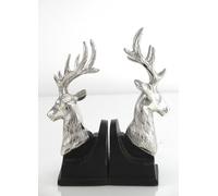 Casa Padrino Luxe Ensemble serre-livres Cerfs Laiton nickelé sur socle en bois - Ensemble serre-livres