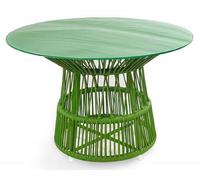 Casa Padrino Luxe Table de jardin Vert Ø 110 x H. 75 cm - Table de salle à manger tissée à la main, résistante aux intempéries, avec plateau en verre - Meubles de jardin et de terrasse