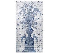 Casa Padrino Luxus Barock Deko Peinture murale Vase avec fleurs et oiseaux Blanc / Gris / Bleu 155 x H. 280 cm - Carreaux de mosaïque en pierre naturelle peints à la main & à la main - Décoration mura