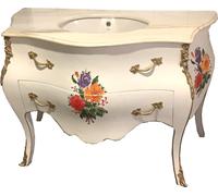 Casa Padrino Luxus Barock Waschtisch Kommode Blanc / Peinture florale avec plateau en marbre - Meubles de salle de bain baroques de luxe