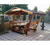 Casa Padrino Pavillon de Jardin Rustique avec Table et 2 Bancs de Jardin - Chêne Massif - Ensemble de Meubles de Jardin Couvert Bois Authentique Massif Pergola