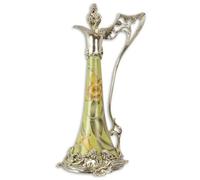Casa Padrino Pichet à vin Art Nouveau Vert / Argent 15,5 x 15,2 x H. 33,5 cm - Pichet en porcelaine avec couvercle et design floral - Accessoires Déco Baroque & Art Nouveau