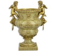 Casa Padrino Pot de fleurs Art Nouveau Vert / Or 27 x 19,8 x H. 33,8 cm - Pot de plantes en porcelaine avec figures d'anges en bronze et poignées tête de lion - Accessoires déco