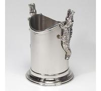 Casa Padrino Support de table pour bouteilles de vin Hauteur avec crocodiles H 19 cm, diamètre 12 cm- Rafraîchisseur de vin nickelé Support pour bouteilles de vin Rafraîchisseur de bouteilles de vin