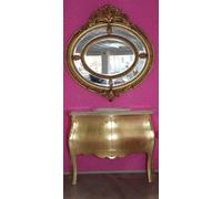 Casa Padrino Table de toilette baroque de luxe avec plateau en marbre de couleur crème, y compris miroir rond doré - Meubles de salle de bain baroques de luxe