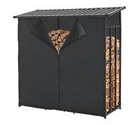 casa.pro Abri-Bûches Couvert avec Housse de Protection Support Bois de Chauffage Range-Bûches pour Stockage Extérieur Acier Galvanisé Laqué Polyester Métal Noir