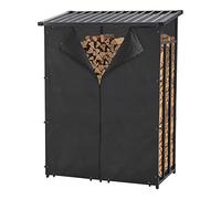 casa.pro Abri-Bûches Couvert avec Housse de Protection Support Bois de Chauffage Range-Bûches pour Stockage Extérieur Acier Galvanisé Laqué Polyester Métal Noir