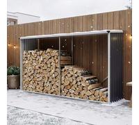 casa.pro Abri-Bûches Couvert Solide Support pour Bois de Chauffage Robuste Range-Bûches pour Stockage Extérieur du Bois en Acier Galvanisé 352 x 80 x 152 cm Anthracite