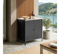 casa.pro Armoire Basse de Jardin Bolognano 92 x 80 x 50 cm Noir Mat | meuble de rangement, pour extérieur et intérieur, placard polyvalent, terrasse, balcon, stockage, barbecue