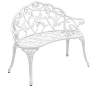 casa.pro Banc de Jardin Design Classique Romantique pour Jardin Terasse Patio Extérieur Résistant aux Intempéries Fonte Aluminium 99 x 54 x 78 cm Blanc