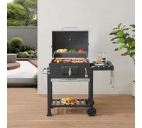 casa.pro Chariot de Barbecue au Charbon de Bois avec Grille Réglable en Hauteur Étagère Rabattable Thermomètre Ouvre-Bouteille Acier Inoxydable Plastique 105 x 114 x 48 cm Noir
