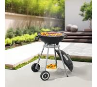 casa.pro Chariot de Barbecue Rond au Charbon de Bois avec Couvercle Amovible Fentes d'Aération Réglables Rangement Inférieur Portable Acier Inoxydable Plastique 80 x 49 x 47 cm Noir