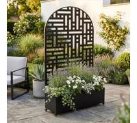 casa.pro Cloison avec Jardinière Bernalda en Forme d'arc 190x120x38 cm Noir | bac à fleurs résistant, protection contre les regards, séparateur avec roulettes, freins de blocage