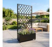 casa.pro] Cloison de Séparation avec Bac à Fleurs pour Extérieur Intérieur Brise-Vue Pare-Vent Paravent avec Motif de Losanges Jardin Terrasse Salon Bureau Acier Galvanisé 190 x 82 x 38 cm Noir