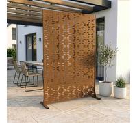 casa.pro Cloison de Séparation Basciano pour Extérieur et Intérieur Paravent Design pour Délimiter Différentes Espaces avec Motif Décoratif Acier Galvanisé 180 x 120 x 40 cm Marron