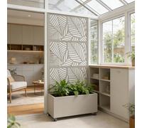 casa.pro Cloison Surnskoki avec Bac à Fleurs Paravent Clôture avec Jardinière pour Extérieur Intérieur Jardin Terrasse Brise-Vue avec 4 roulettes Acier Galvanisé 190 x 82 x 38 cm Beige Ail