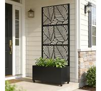 casa.pro Cloison Surnskoki avec Bac à Fleurs Paravent Clôture avec Jardinière pour Extérieur Intérieur Jardin Terrasse Brise-Vue avec 4 roulettes Acier Galvanisé 190 x 82 x 38 cm Gris Anthracite