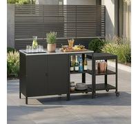 casa.pro Ensemble de 3 Meubles Outdoor Bolognano Armoire avec Étagère d'Extérieur et Chariot de Service pour Barbecue Desserte 4 Crochets Pratique Résistant aux Intempéries Acier Noir Mat