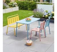 casa.pro Ensemble de Table 2 Chaises et Banc pour Enfants Extérieur Intérieur Jardin Résistant Bords Arrondis Pieds Antidérapants pour Manger Jouer Acier Bleu Jaune Rose