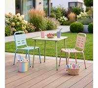 casa.pro Ensemble de Table et 2 Chaises pour Enfants Extérieur Intérieur Jardin Résistant Bords Arrondis Pieds Antidérapants pour Manger Jouer Acier Bleu Ciel Rose Pêche Vert Sauge