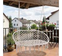 Fauteuil suspendu « Kailua » pour 2 personnes 135 x 129 x 65 cm, jusqu'à 200 kg, intérieur/extérieur, style bohème, blanc crème