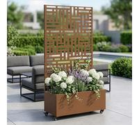 Cloison « Bernalda » avec jardinière Roulettes Acier 186 x 120 x 40 cm Marron