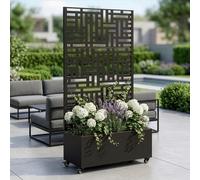 Cloison « Bernalda » avec jardinière Roulettes Acier 186 x 120 x 40 cm Noir