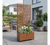 casa.pro Jardinière Brise-Vue Bernalda Acier 190 x 82 x 38 cm Marron | Cloison de Séparation Paravent avec Bac à Fleurs Résistant aux UV et Intempéries Élégant