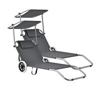 Bain de soleil set de 2 avec toit solaire et roulettes Chaise longue de jardin Chaise longue de plage [casa.pro]