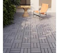 casa.pro Set de 10 Dalles en Bois avec 12 Lattes Décoratives Carreaux à Clipser Résistant pour Terrasse Balcon Jardin Sauna Piscine Bois d'Acacia Surface Totale 0,9 m² Gris