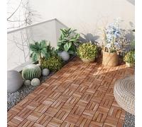 casa.pro Set de 10 Dalles en Bois avec 12 Lattes Décoratives Carreaux à Clipser Résistants pour Terrasse Balcon Jardin Sauna Piscine Bois d'Acacia Surface Totale 0,9 m² Naturel