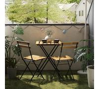 casa.pro Set de Bistrot 3 Pièces avec Table et 2 Chaises Pliantes Ensemble de Meuble de Jardin Balcon Patio Terrasse Capacité 110 kg par Chaise Acier Laqué Bois d'Acacia Noir Naturel