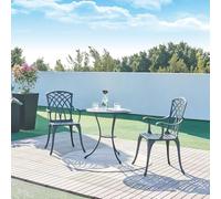 Ensemble bistrot 'Vena' table 3 pièces avec 2 chaises max. 120 kg trou de parasol fonte d'aluminium gris foncé avec patine verte