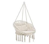 casa.pro Siège Rond avec Coussin Hamac Chaise Suspendue à Franges Jusqu'à 150kg avec 4 Cordes d'attache pour Intérieur Extérieur Diamètre d'Assise 60 cm Crème