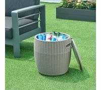 casa.pro Tabouret de Jardin Table d'Appoint pour Extérieur avec Glacière Seau à Glace Capacité 37 L 100 kg Résistant avec Poignées Polypropylène 44 x 40 cm Marron Clair