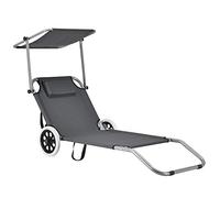 casa.pro Transat avec Brise-Soleil et avec roulettes Bain de Soleil Chaise Longue Capacité 110 kg Polyester et Acier Revêtu par Poudre 146 x 52 x 15 cm Gris Foncé