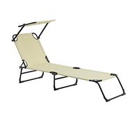 casa.pro Transat avec Pare-Soleil Chaise Longue Pliable Inclinable Réglable en 5 Positions Bain de Soleil Stylé avec Anses de Transport Capacité de Charge 110kg Jardin Plage Acier Polyester Crème