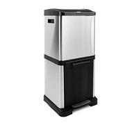 casa pura | Poubelle en Acier Inoxydable | Système de tri des déchets pour la Cuisine - Poubelle à pédale avec poignée de Transport | James - Acier Inoxydable, 2X 8 litres + 1x 16 litres