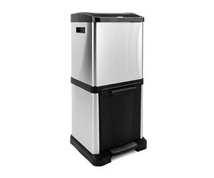 casa pura | Poubelle en Acier Inoxydable | Système de tri des déchets pour la Cuisine - Poubelle à pédale avec poignée de Transport | James - Acier Inoxydable, 2X 8 litres + 1x 16 litres