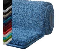 Casa pura® tapis de bain antidérapant - moderne, doux, Shaggy | Surface dense et compacte, épaisseur haut et absorbant | Sky Soft | 16 couleurs uni - Différentes tailles 80x150cm bleu