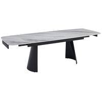 Casa Vital Table à manger extensible TOKSOS, plateau en céramique avec motif marbre blanc, 160-240 x 90 cm, avec 2 plaques d'insertion, coins arrondis, structure en métal semi-circulaire, table de
