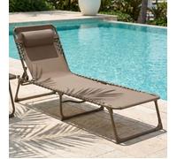CASABEL Chaise Longue Pliante taupe pour jardin, transat extérieur inclinable et confortable, Acier et toile Textilene résistants