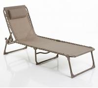 CASABEL Chaise Longue Pliante taupe pour jardin, transat extérieur inclinable et confortable, Acier et toile Textilene résistants